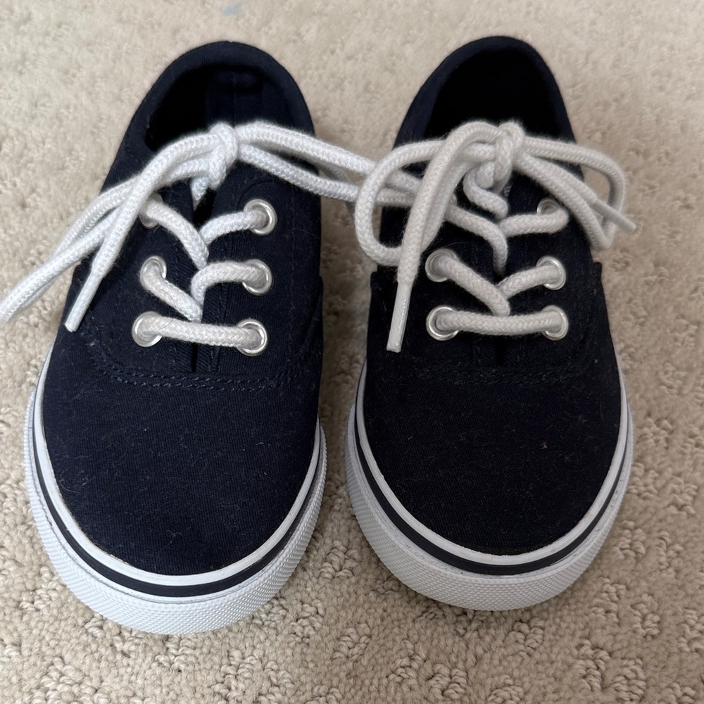 Janie and Jack Navy Canvas Kids Sneakers with White Laces